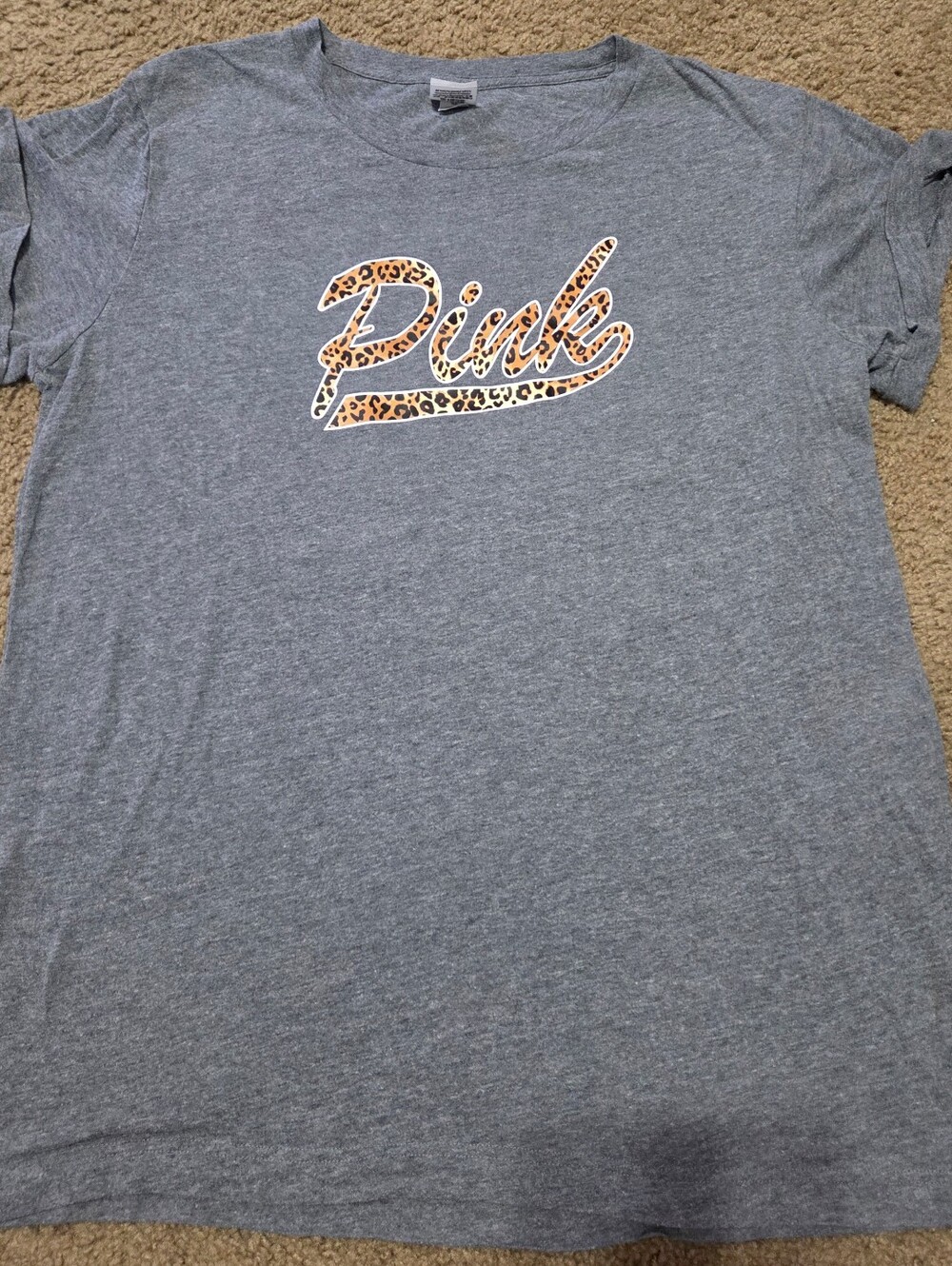 PINK Victoria's Secret Large Leopard Cheetah Spellout Oversized Tee